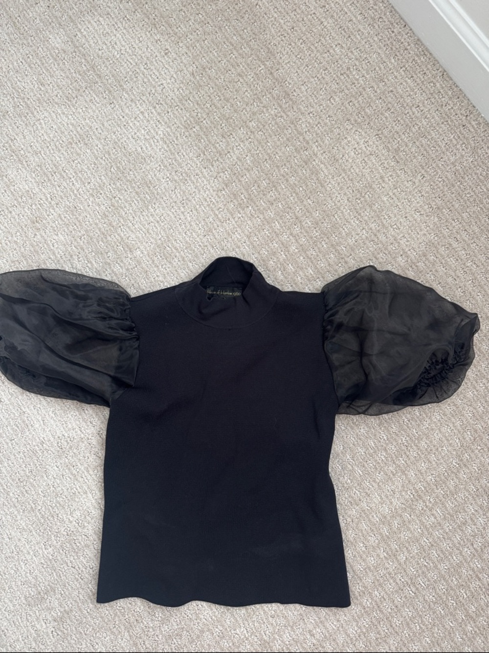 House of Harlow 1960 Black Sheer Puff Sleeve Blouse